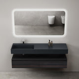 Ensemble de meubles de salle de bain Glasvilla, meuble sous-vasque avec meuble bas 150 x 48 x 25 cm, tiroirs à fermeture amortie et vasque en fonte minérale UP