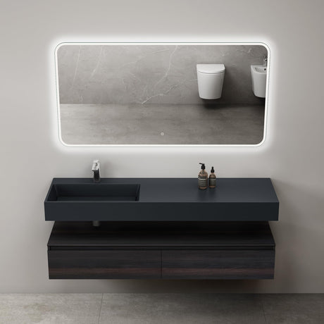 Ensemble de meubles de salle de bain Glasvilla, meuble sous-vasque avec meuble bas 150 x 48 x 25 cm, tiroirs à fermeture amortie et vasque en fonte minérale UP