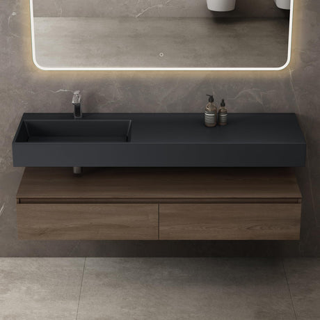 Ensemble de meubles de salle de bain Glasvilla, meuble sous-vasque avec meuble bas 150 x 48 x 25 cm, tiroirs à fermeture amortie et vasque en fonte minérale UP