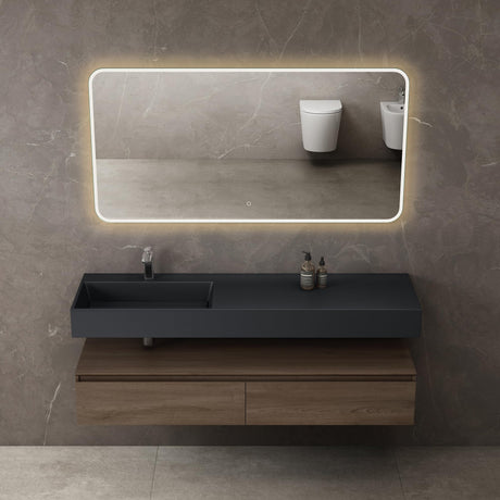 Ensemble de meubles de salle de bain Glasvilla, meuble sous-vasque avec meuble bas 150 x 48 x 25 cm, tiroirs à fermeture amortie et vasque en fonte minérale UP