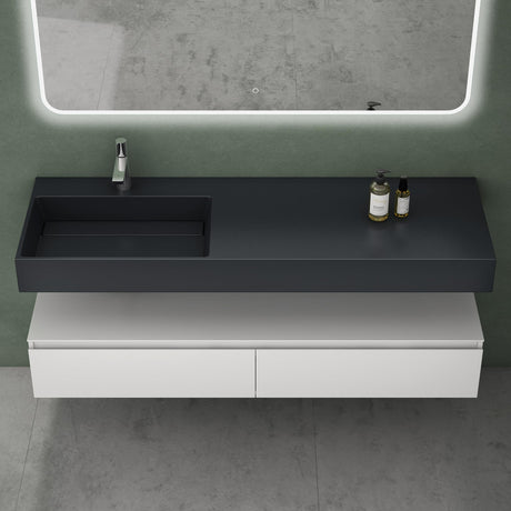 Ensemble de meubles de salle de bain Glasvilla, meuble sous-vasque avec meuble bas 150 x 48 x 25 cm, tiroirs à fermeture amortie et vasque en fonte minérale UP