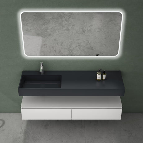 Ensemble de meubles de salle de bain Glasvilla, meuble sous-vasque avec meuble bas 150 x 48 x 25 cm, tiroirs à fermeture amortie et vasque en fonte minérale UP