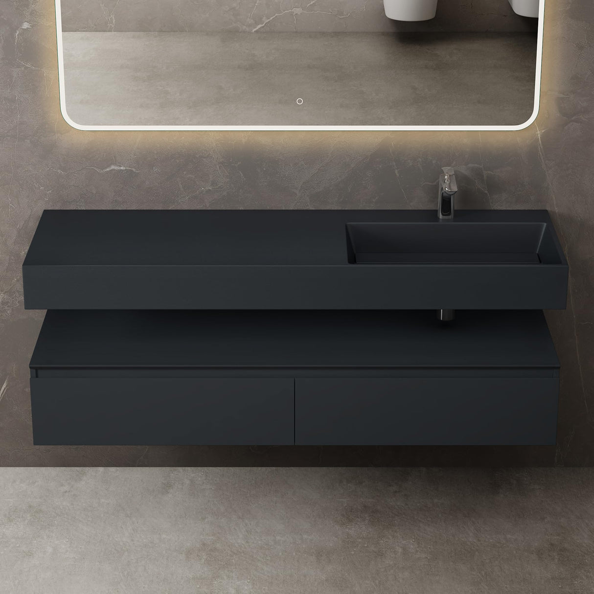 Ensemble de meubles de salle de bain Glasvilla, meuble sous-vasque avec meuble bas 150 x 48 x 25 cm, tiroirs à fermeture amortie et vasque en fonte minérale UP