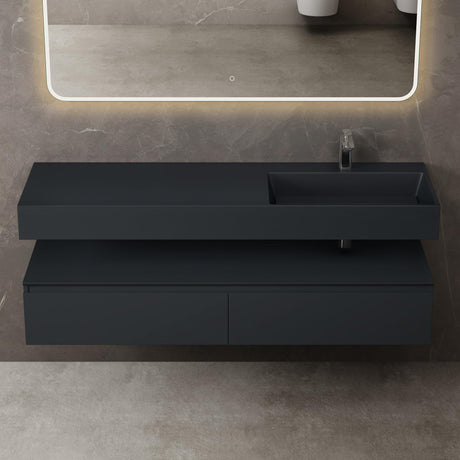Ensemble de meubles de salle de bain Glasvilla, meuble sous-vasque avec meuble bas 150 x 48 x 25 cm, tiroirs à fermeture amortie et vasque en fonte minérale UP