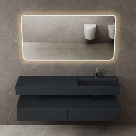 Ensemble de meubles de salle de bain Glasvilla, meuble sous-vasque avec meuble bas 150 x 48 x 25 cm, tiroirs à fermeture amortie et vasque en fonte minérale UP