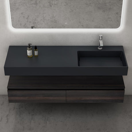 Ensemble de meubles de salle de bain Glasvilla, meuble sous-vasque avec meuble bas 150 x 48 x 25 cm, tiroirs à fermeture amortie et vasque en fonte minérale UP