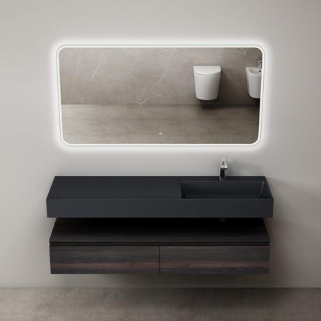 Ensemble de meubles de salle de bain Glasvilla, meuble sous-vasque avec meuble bas 150 x 48 x 25 cm, tiroirs à fermeture amortie et vasque en fonte minérale UP