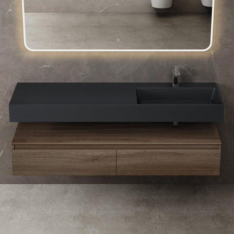 Ensemble de meubles de salle de bain Glasvilla, meuble sous-vasque avec meuble bas 150 x 48 x 25 cm, tiroirs à fermeture amortie et vasque en fonte minérale UP