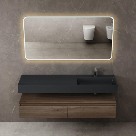 Ensemble de meubles de salle de bain Glasvilla, meuble sous-vasque avec meuble bas 150 x 48 x 25 cm, tiroirs à fermeture amortie et vasque en fonte minérale UP