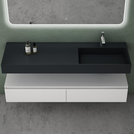 Ensemble de meubles de salle de bain Glasvilla, meuble sous-vasque avec meuble bas 150 x 48 x 25 cm, tiroirs à fermeture amortie et vasque en fonte minérale UP