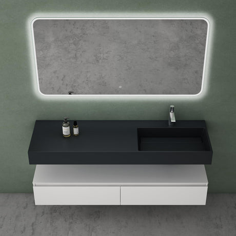 Ensemble de meubles de salle de bain Glasvilla, meuble sous-vasque avec meuble bas 150 x 48 x 25 cm, tiroirs à fermeture amortie et vasque en fonte minérale UP