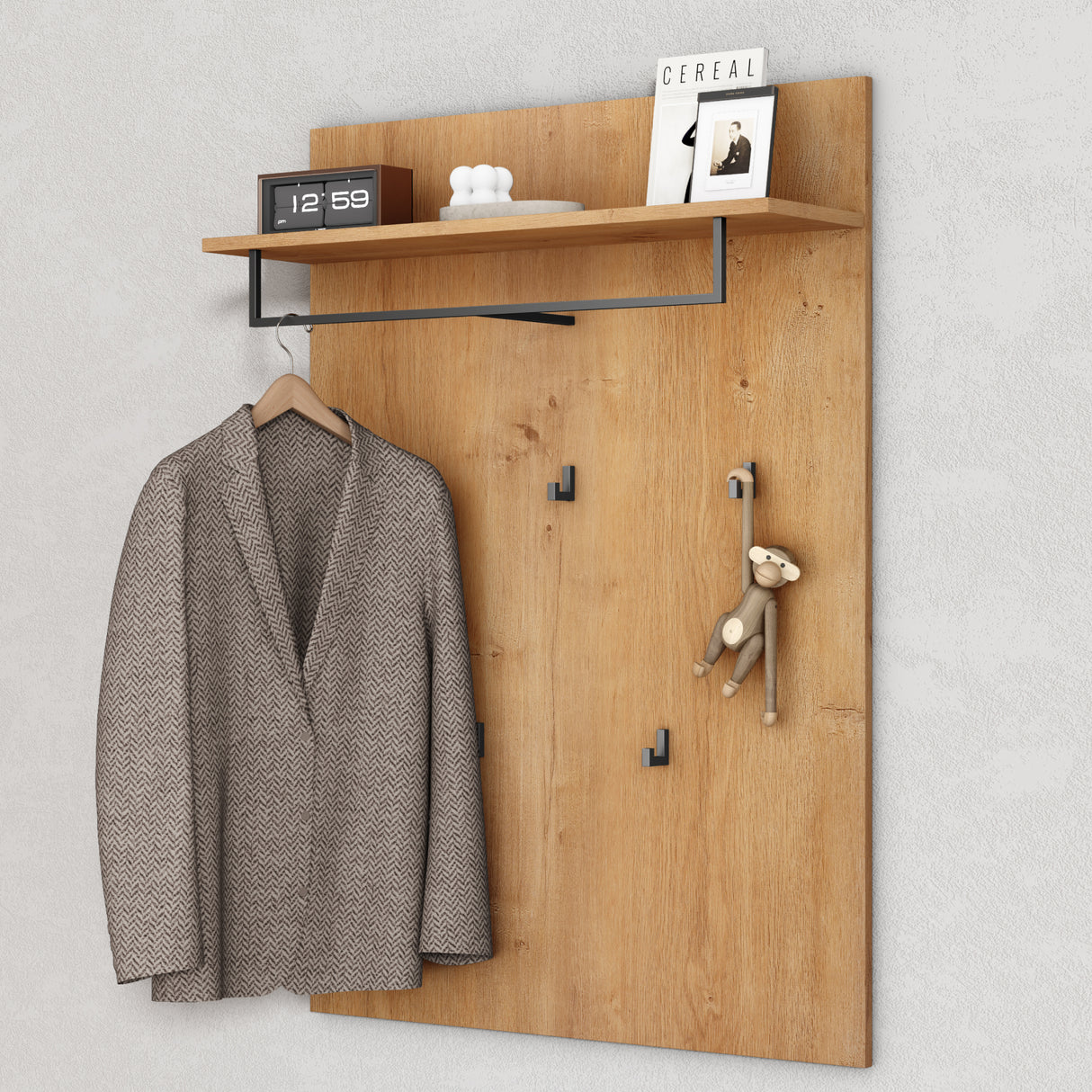 glasvilla Garderobenpaneel Wandgarderobe mit Ablage und 5 Haken Wandpaneel Hakenpaneel Garderobenhaken Garderobenboard 78x108cm Gabo-01