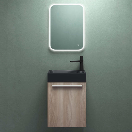 Ensemble de meubles de salle de bain Glasvilla, meuble de salle de bain avec meuble sous-vasque, lavabo anthracite mat et miroir de salle de bain LED, L x P x H 46 x 26 x 63 cm, Pise