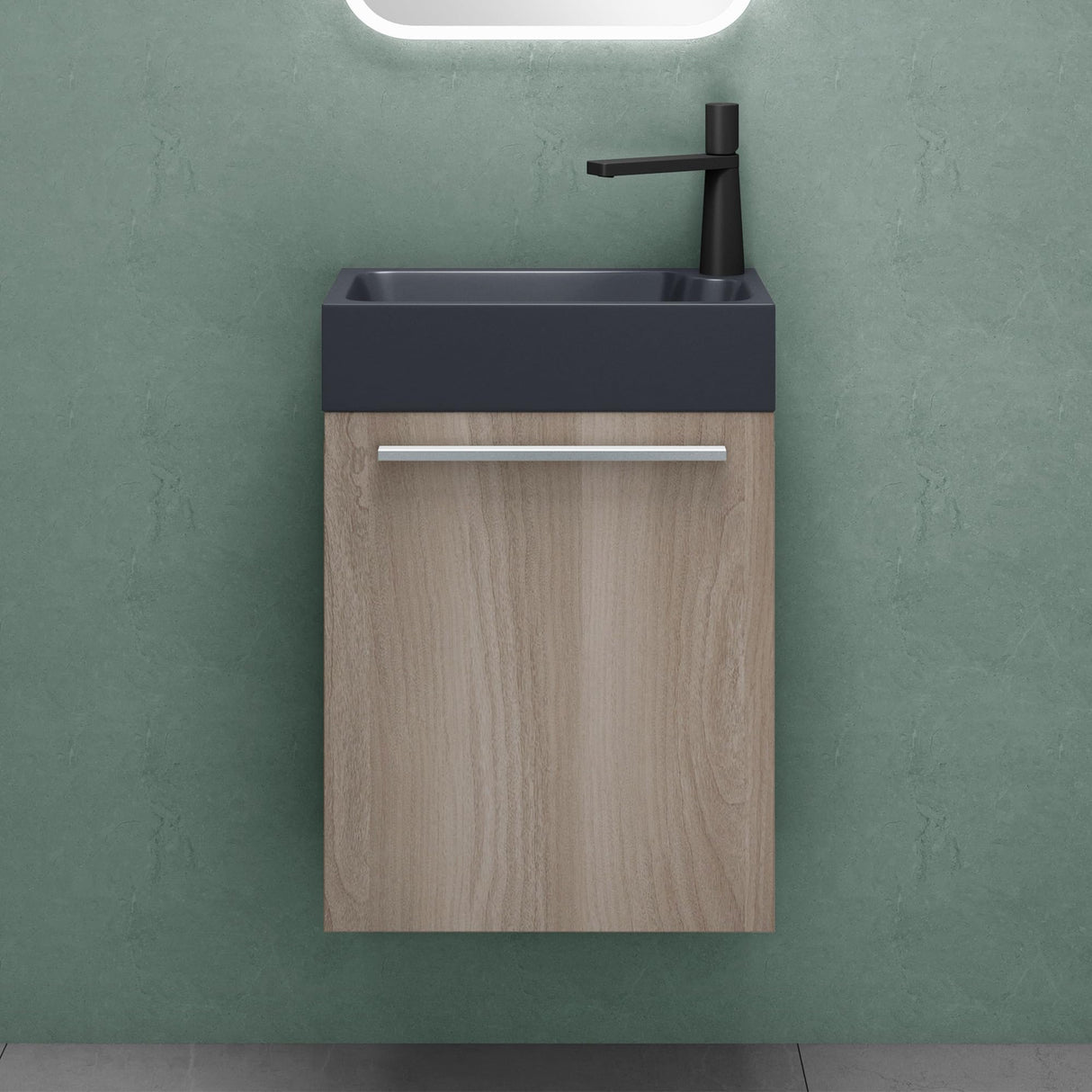 Ensemble de meubles de salle de bain Glasvilla, meuble de salle de bain avec meuble sous-vasque, lavabo anthracite mat et miroir de salle de bain LED, L x P x H 46 x 26 x 63 cm, Pise