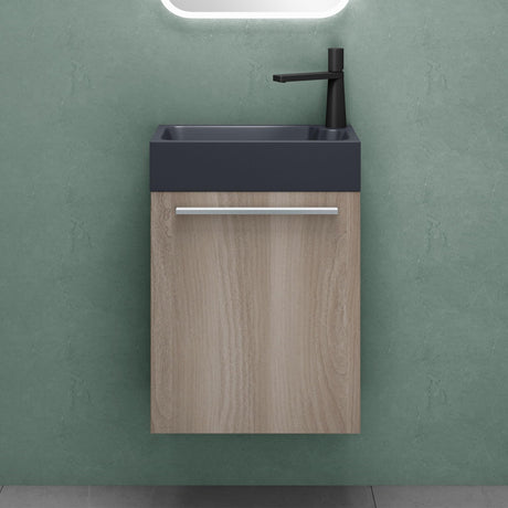 Ensemble de meubles de salle de bain Glasvilla, meuble de salle de bain avec meuble sous-vasque, lavabo anthracite mat et miroir de salle de bain LED, L x P x H 46 x 26 x 63 cm, Pise