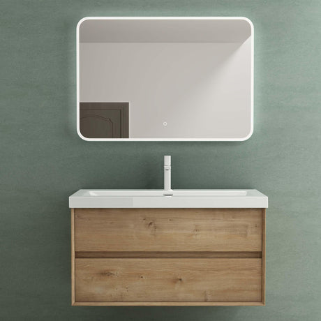 Ensemble de meubles de salle de bain Glasvilla Meuble de salle de bain Meuble sous-vasque 2 tiroirs avec fermeture amortie avec lavabo en blanc en fonte minérale Rimo