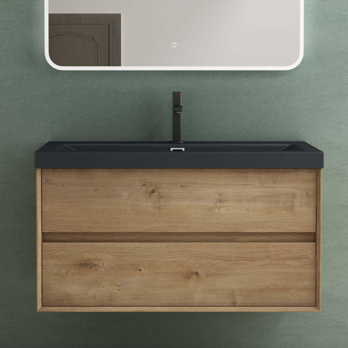 Ensemble de meubles de salle de bain Glasvilla Meuble de salle de bain Meuble sous-vasque 2 tiroirs avec fermeture en douceur avec lavabo en anthracite mat en fonte minérale Rimo