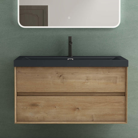 Ensemble de meubles de salle de bain Glasvilla Meuble de salle de bain Meuble sous-vasque 2 tiroirs avec fermeture en douceur avec lavabo en anthracite mat en fonte minérale Rimo