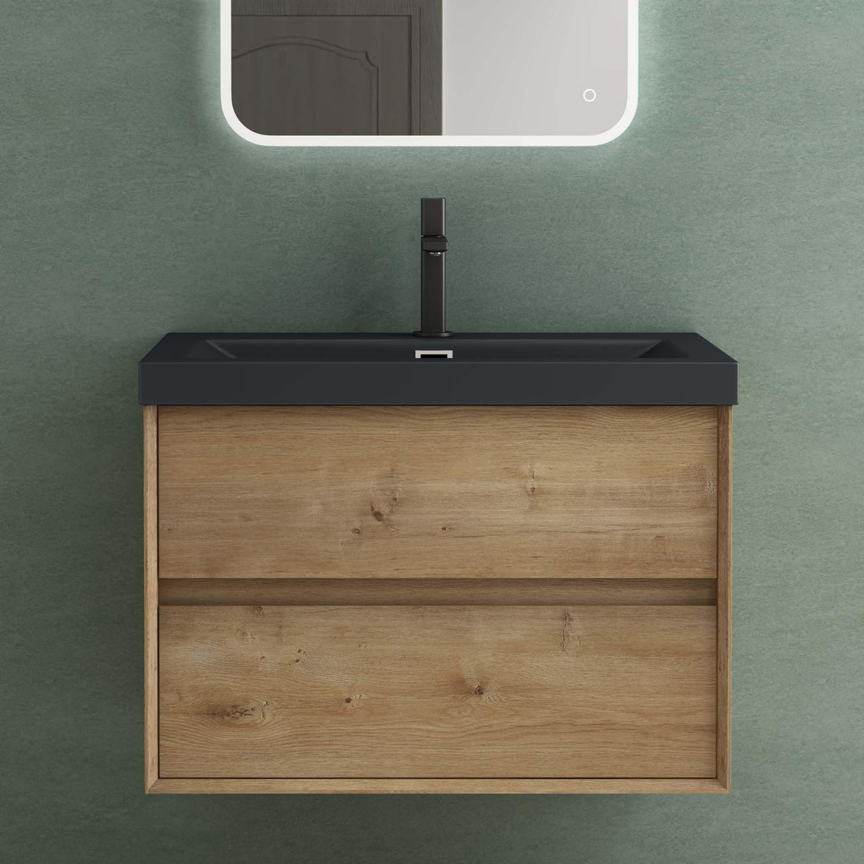 Ensemble de meubles de salle de bain Glasvilla Meuble de salle de bain Meuble sous-vasque 2 tiroirs avec fermeture en douceur avec lavabo en anthracite mat en fonte minérale Rimo