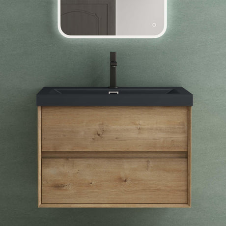 Ensemble de meubles de salle de bain Glasvilla Meuble de salle de bain Meuble sous-vasque 2 tiroirs avec fermeture en douceur avec lavabo en anthracite mat en fonte minérale Rimo