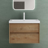 Ensemble de meubles de salle de bain Glasvilla Meuble de salle de bain Meuble sous-vasque 2 tiroirs avec fermeture amortie avec lavabo en blanc en fonte minérale Rimo