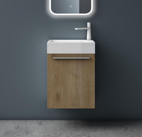 Ensemble de meubles de salle de bain Glasvilla Petit meuble sous-vasque 46 cm Meuble bas avec vasque blanche en fonte minérale pour WC invités Pisa