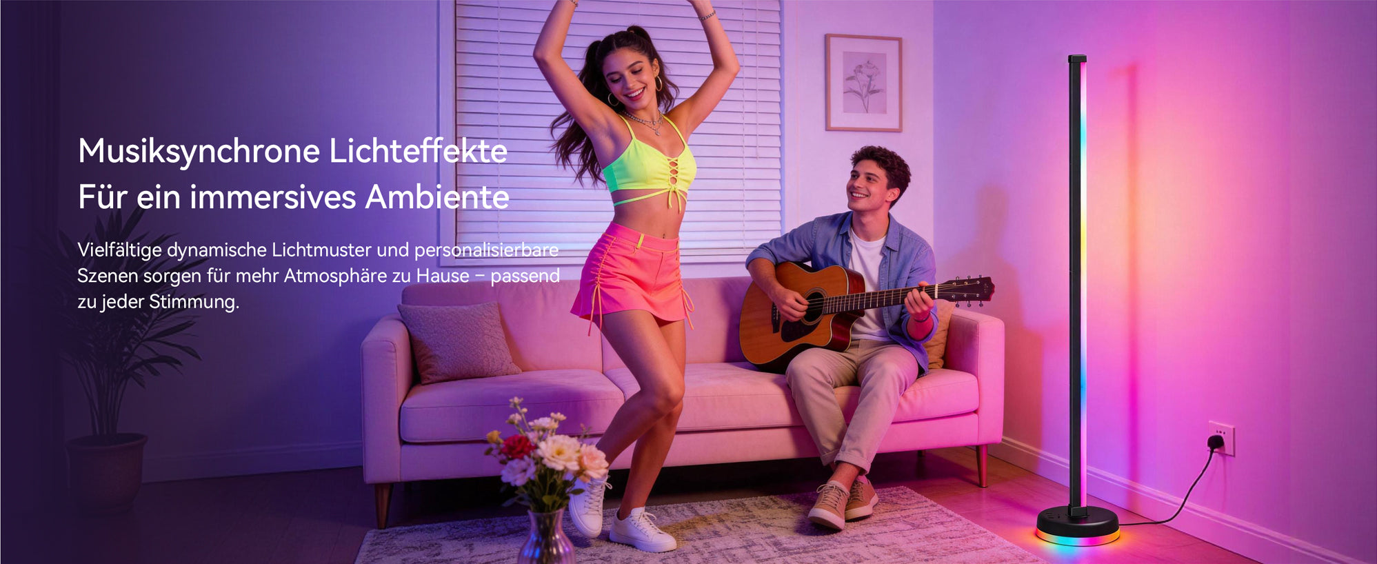 glasvilla Stehlampe Wohnzimmer Dimmbar, RGBICWW Stehlampe mit reinem Warmweiß & 16 Millionen Farben, App & Fernbedienung, Musik-Sync, 270° Licht, Timer, für Schlafzimmer Gaming, Lineora-01