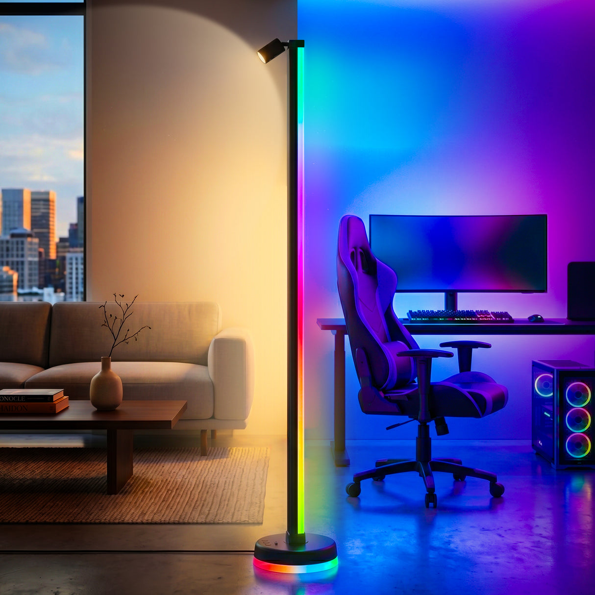 glasvilla Wohnzimmer Dimmbar mit Leselampe, RGBICWW LED Stehlampe mit Warmweiß & 16 Mio. Farben, App & Fernbedienung, 270° Licht, Musik-Sync, für Schlafzimmer Gaming, Lineora-02