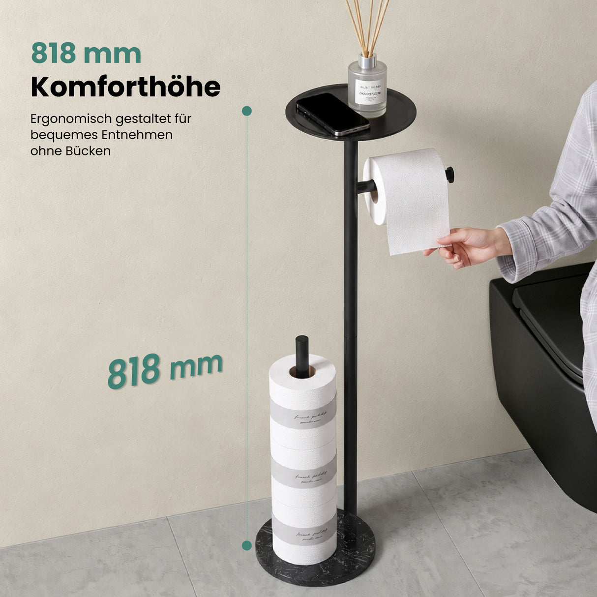 glasvilla Klopapierhalter Stehend, Toilettenpapierhalter  | Edelstahl, Klorollenhalter freistehend, Toilettenpapier Aufbewahrung für 4 Rollen, ohne Bohren, für Badezimmer & WC Lino-06