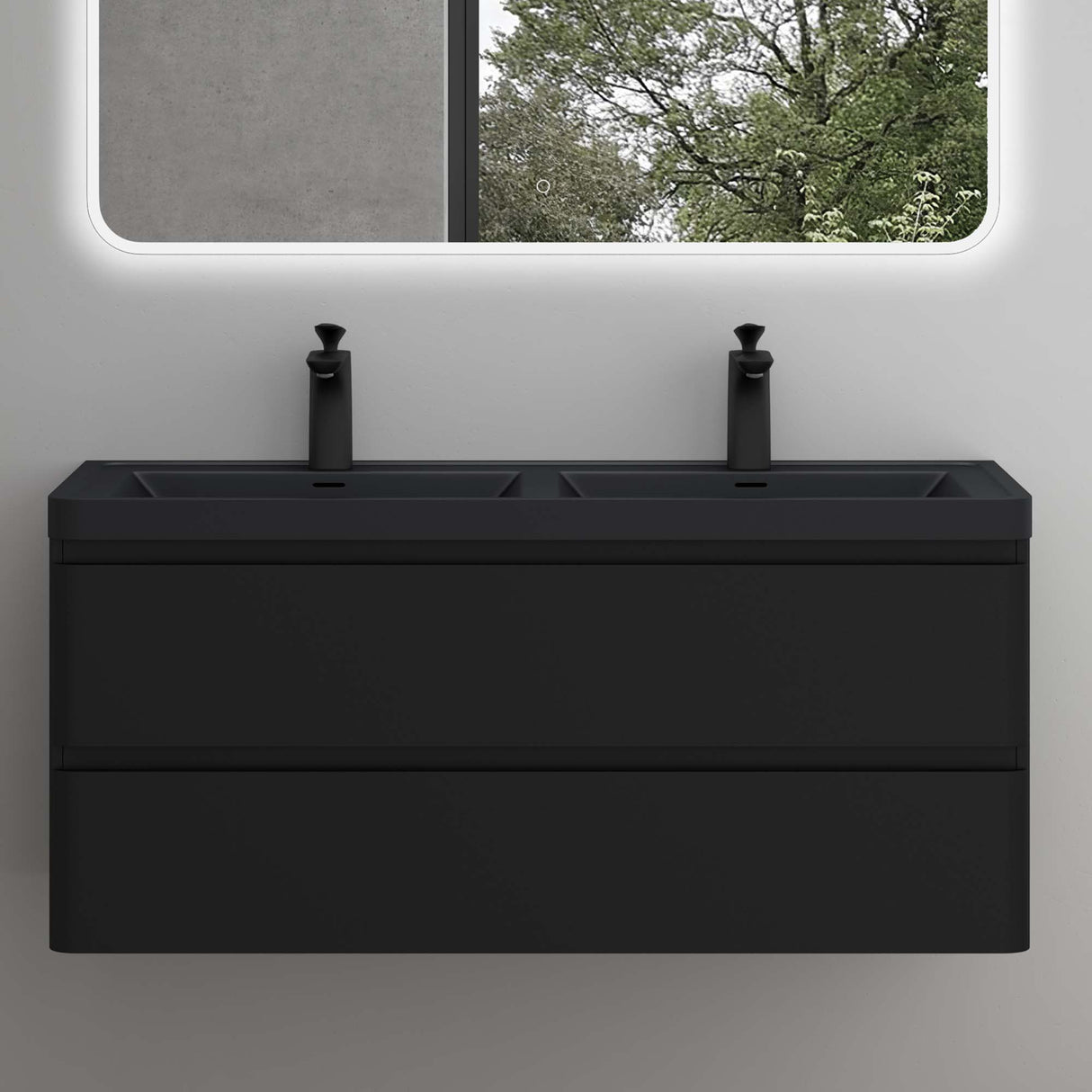 Ensemble de meubles de salle de bain Glasvilla avec meuble sous-vasque et tiroirs à fermeture amortie, y compris lavabo en fonte minérale Lucca 