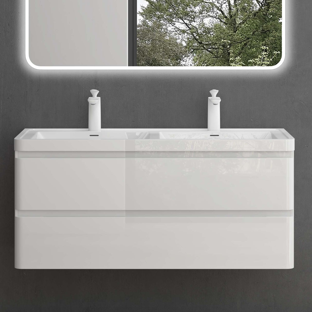 Ensemble de meubles de salle de bain Glasvilla avec meuble sous-vasque et tiroirs à fermeture amortie, y compris lavabo en fonte minérale Lucca 