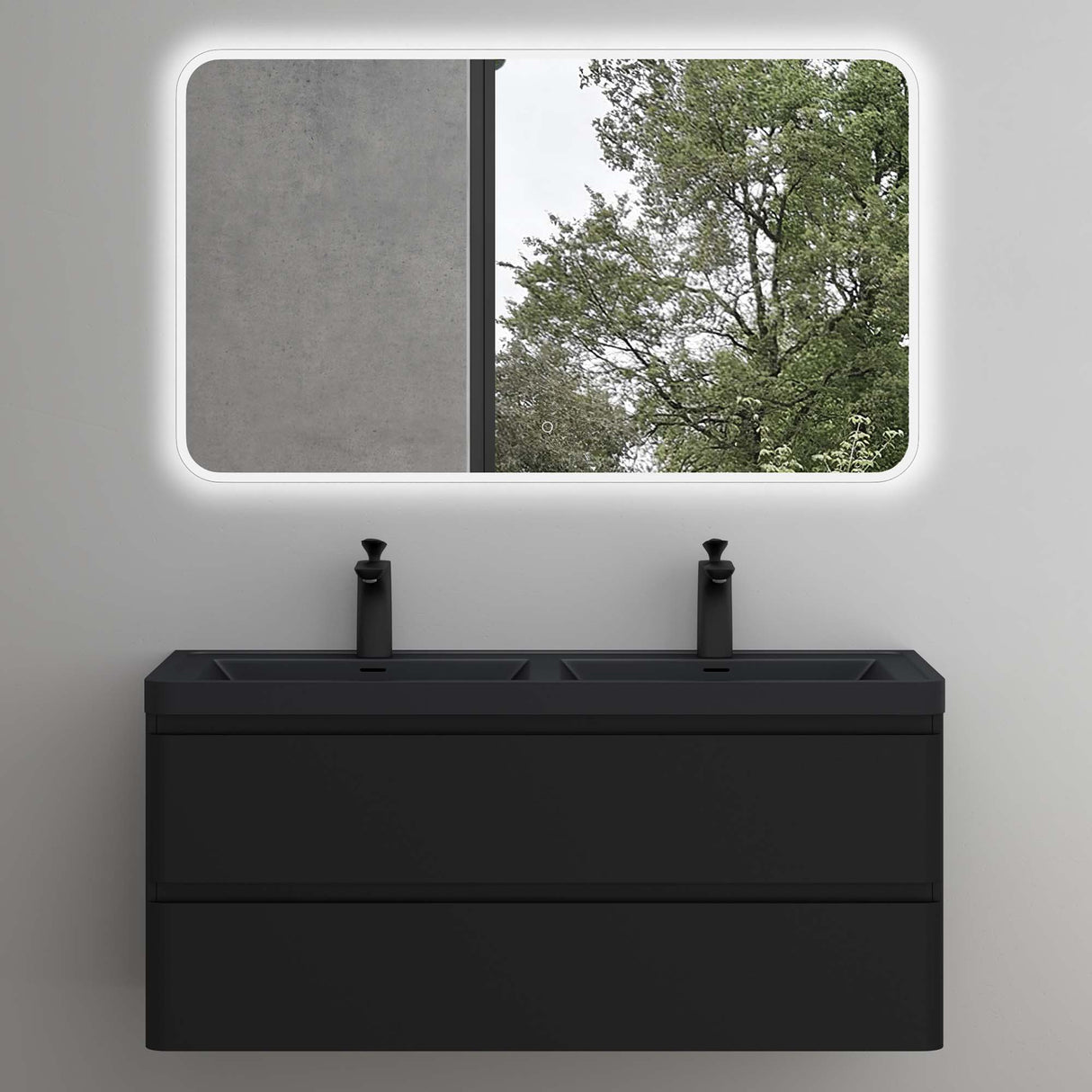 Ensemble de meubles de salle de bain Glasvilla avec meuble sous-vasque et tiroirs à fermeture amortie, y compris lavabo en fonte minérale Lucca 