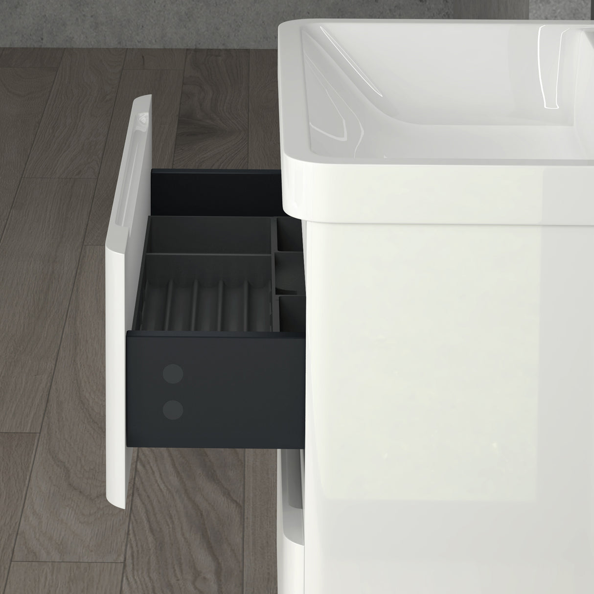 Ensemble de meubles de salle de bain Glasvilla avec meuble sous-vasque et tiroirs à fermeture amortie, y compris lavabo en fonte minérale Lucca 