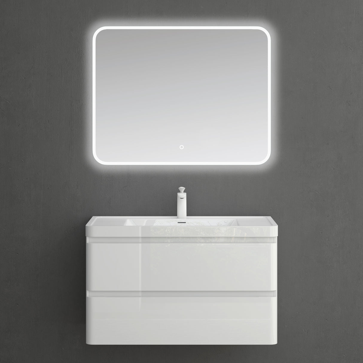 Ensemble de meubles de salle de bain Glasvilla avec meuble sous-vasque et tiroirs à fermeture amortie, y compris lavabo en fonte minérale Lucca 