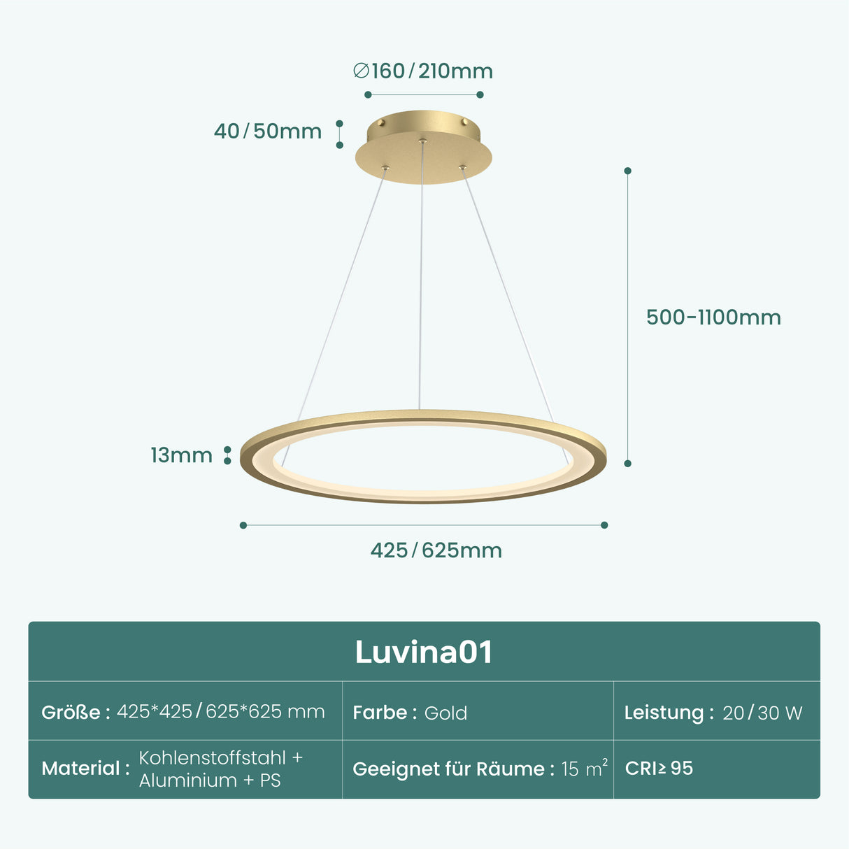 glasvilla Pendelleuchte Esstisch, LED Hängelampe, stufenlos dimmbar 3000K–6000K, höhenverstellbare Esstischlampe mit Fernbedienung & Wandschalter Luvina01