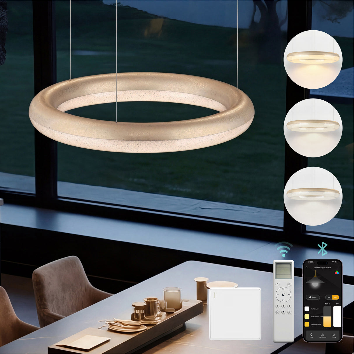 glasvilla Lampadario Sospensione, Lampada 3000-6000K con Filo 170 CM, Altezza Regolabile, Lampada da Soffitto a Sospensione per Camera da Letto, Cucina e Soggiorno, Luvina03