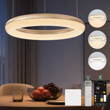 glasvilla Suspension de table à manger, Lampe suspendue LED moderne, intensité réglable en continu 3000K–6000K, lampe de table à manger design réglable en hauteur avec télécommande et interrupteur mural, Luvina03