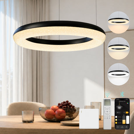 glasvilla Suspension de table à manger, Lampe suspendue LED moderne, intensité réglable en continu 3000K–6000K, lampe de table à manger design réglable en hauteur avec télécommande et interrupteur mural, Luvina03