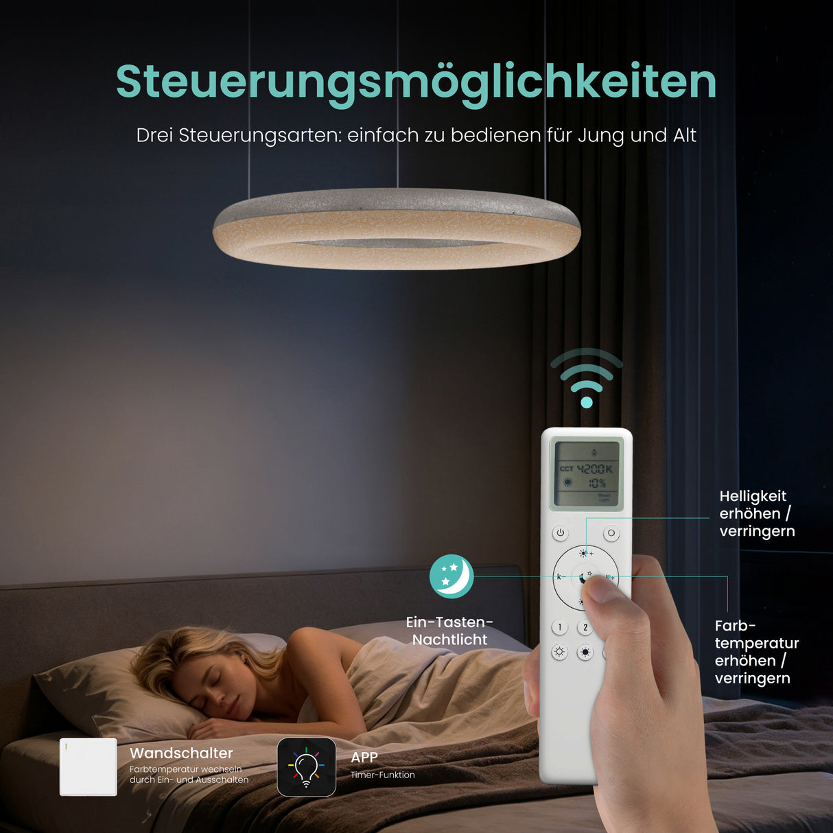 glasvilla Suspension de table à manger, Lampe suspendue LED moderne, intensité réglable en continu 3000K–6000K, lampe de table à manger design réglable en hauteur avec télécommande et interrupteur mural, Luvina03