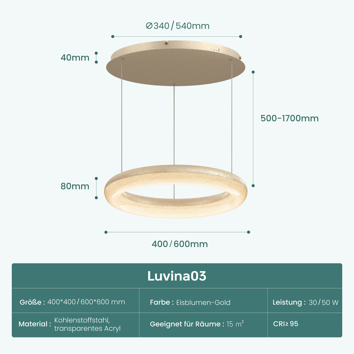 glasvilla Suspension de table à manger, Lampe suspendue LED moderne, intensité réglable en continu 3000K–6000K, lampe de table à manger design réglable en hauteur avec télécommande et interrupteur mural, Luvina03