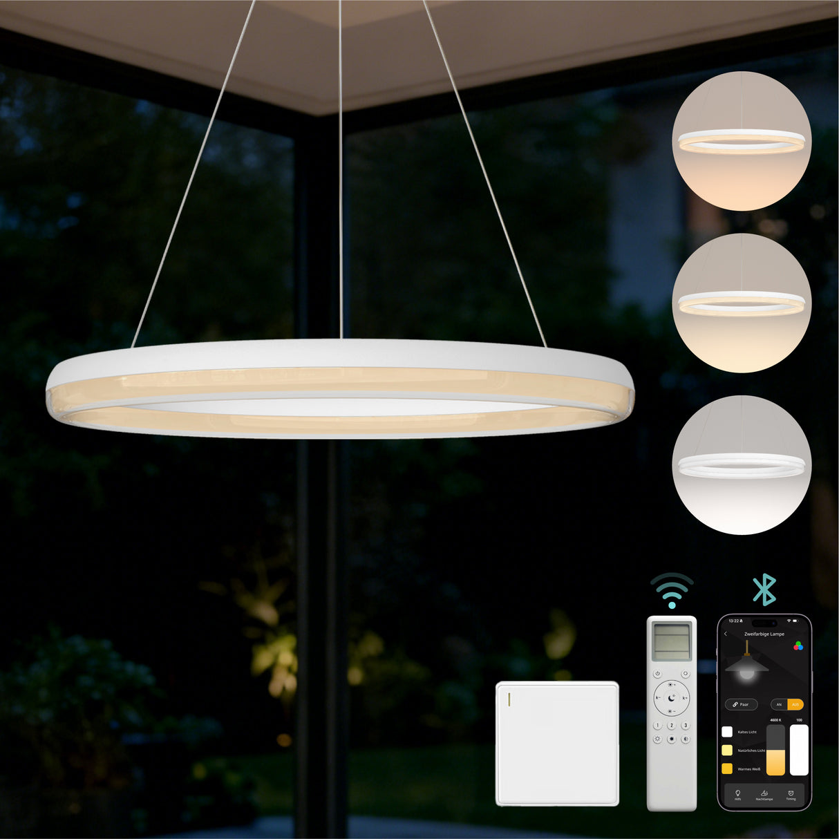 glasvilla Mai & Mai Pendelleuchte Esstisch, LED Moderne Hängelampe, stufenlos dimmbar 3000K–6000K, höhenverstellbare Design Esstischlampe mit Fernbedienung & Wandschalter, Luvina05