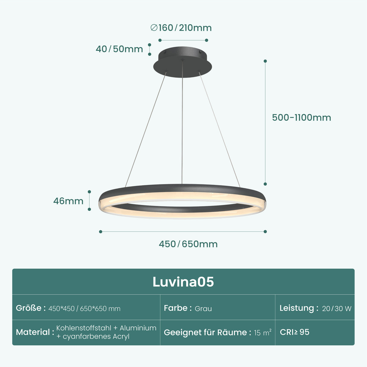 glasvilla Mai & Mai Pendelleuchte Esstisch, LED Moderne Hängelampe, stufenlos dimmbar 3000K–6000K, höhenverstellbare Design Esstischlampe mit Fernbedienung & Wandschalter, Luvina05