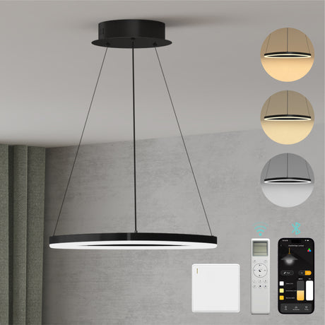 glasvilla Pendelleuchte 50cm LED Hängelampe Dynamisches Wellendesign 3000K/4000K/6000K Verstellbares Kabel 16W Hängeleuchte für Esszimmer Wohnzimmer Schlafzimmer