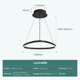 glasvilla Lampadario a Sospensione 16W, 50CM, Lampada da Soffitto a Sospensione 3000K/4000K/6000K con Cavo Regolabile per Camera da Letto e Soggiorno