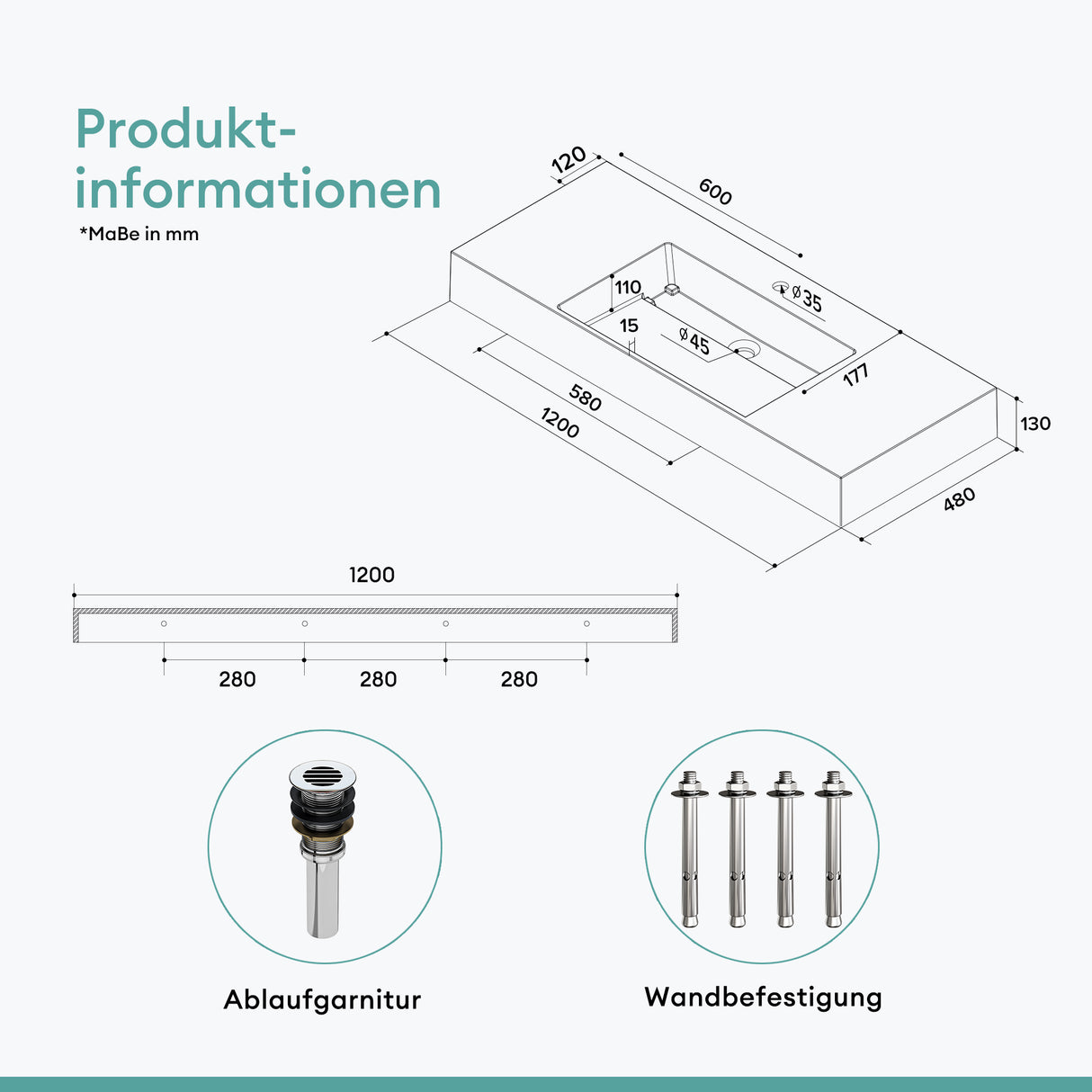 Lavabo Glasvilla Col12 – Mineralguss, diseño moderno y libertad total de instalación