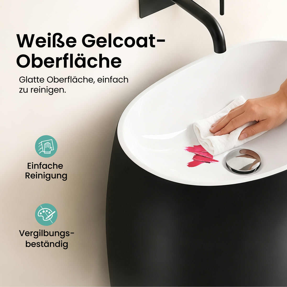 glasvilla Design Standwaschbecken freistehend Col32 aus Mineralguss Waschtisch Standwaschbecken
