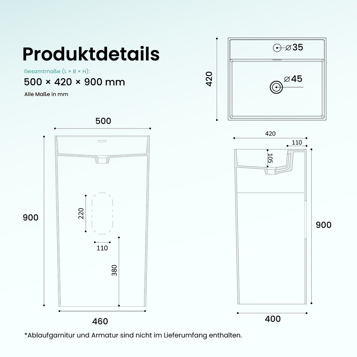 lavabo de diseño glasvilla freestanding Col34 de mineral compuesto