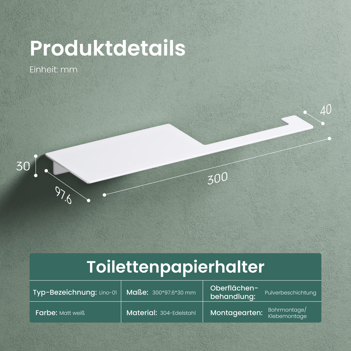 glasvilla Toilettenpapierhalter Klopapierhalter WC aus Edelstahl, Toilettenpapier Halterung Rollenhalter Lino-01