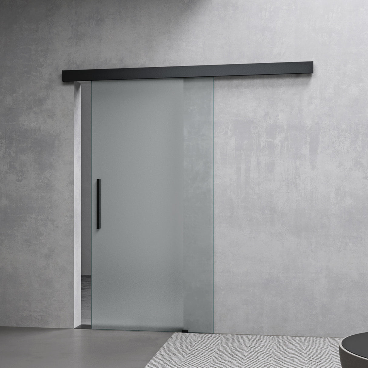 glasvilla Glasschiebetür komplettset,  Griffart: Stangengriff, 25 mm Wandabstand, inkl. Soft-Close, 8mm ESG-Sicherheitsglas Amalfi Schwarz