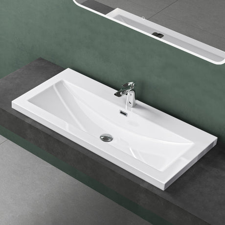 Lavabo Glasvilla Col01 Mineral Cast Rectangular con Desbordamiento y Orificio para Grifo